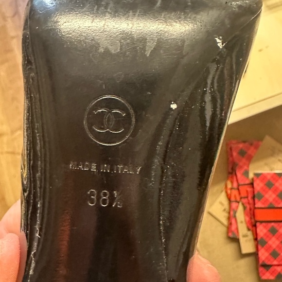 CHANEL Glossy Black Peep Toe Heels - Picture 3 of 5